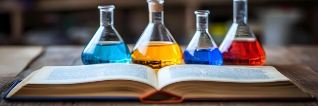 Photo chemistry book opened on wooden table