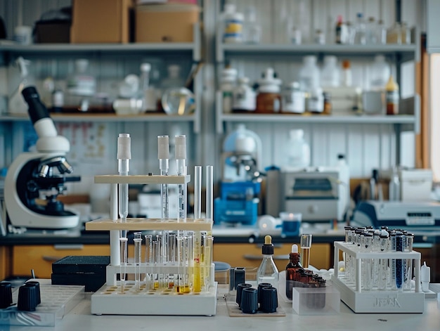 Chemistry Lab with Microscope and Test Tubes