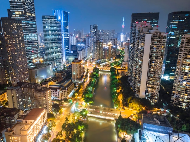 Chengdu Jiuyanqiao CBD night view and modern skyscrapers.