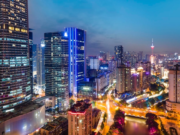 Chengdu Jiuyanqiao CBD night view and modern skyscrapers.