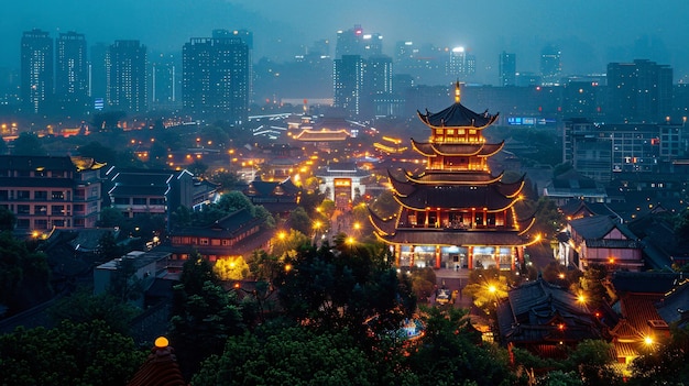 Chengdu in the Pacific at Night on White Background