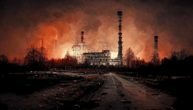 Chernobyl nuclear power plant Chernobyl city painting illustration