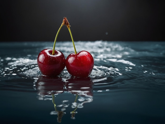 Photo cherries are in the water and the word cherries is on the bottom