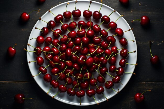 Photo cherries arranged in a circular pattern o natural snack fresh fruit cherry image photography