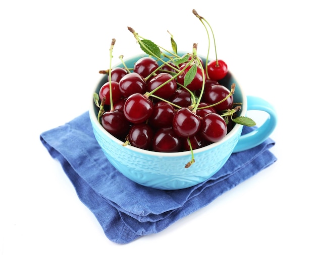 Cherries in mug isolated on white