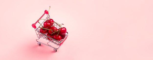 Cherries in a shopping cart