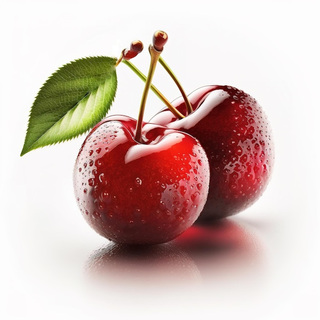 cherries on white background with copy space