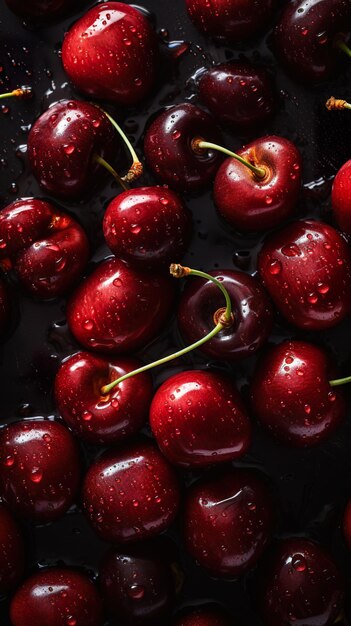 Cherries with drops of water generative ai