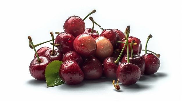 Cherries with water drops on a white background closeupgenerative ai