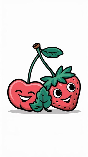 Cherry berry and leaf cartoon style