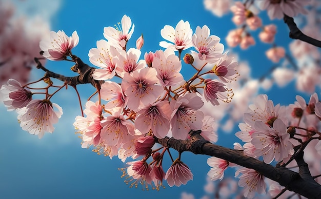 cherry blossom are full blossom with sky background