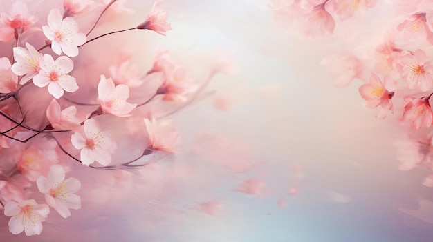 Cherry blossom background with blurry lights and copy space