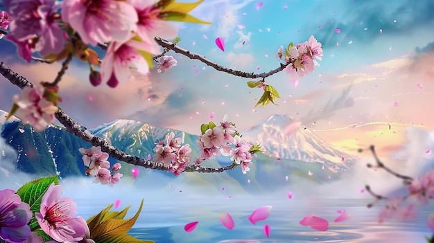 cherry blossom on branch with beautiful view