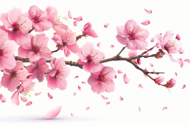 Photo cherry blossom branch with watercolor pink sakura blooming sakura flower illustrations on a white background