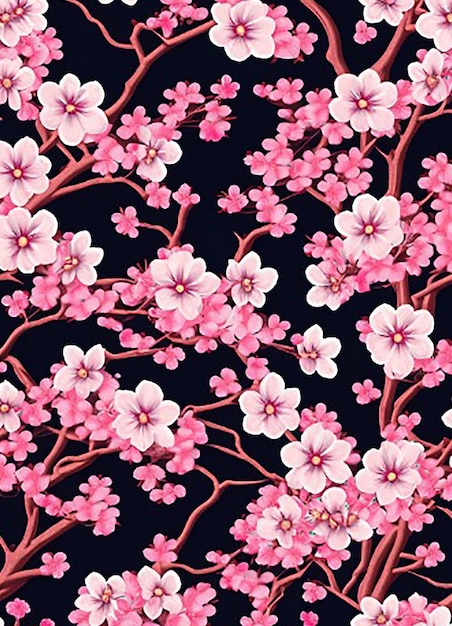 Cherry blossom branches seamless floral fabric botanical nature textile pattern background wallpaper