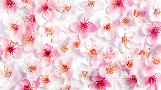 Cherry blossom Creative pattern with sakura spring flowers isolated on white backgro Generative AI