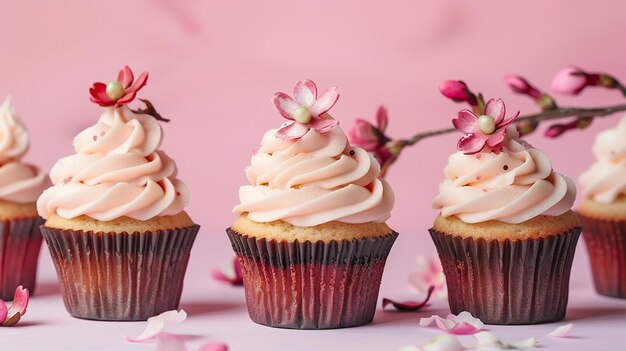 Photo cherry blossom cupcakes isolated on white background