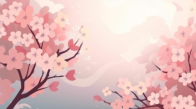 Cherry Blossom Floral Abstract Springtime in Japan with Vibrant Sakura Flower Background Generative AI