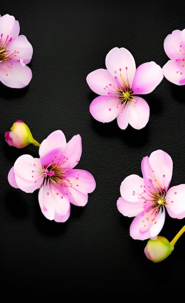 Cherry Blossom Flowers on Black Background