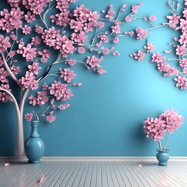 Cherry blossom illustration wall tree