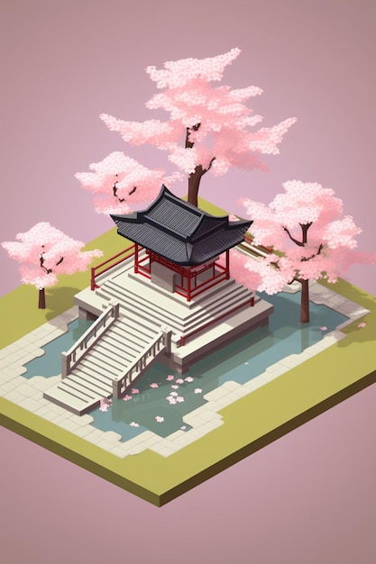 cherry blossom minimalist diorama