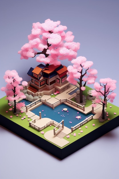 cherry blossom minimalist diorama