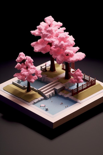 cherry blossom minimalist diorama