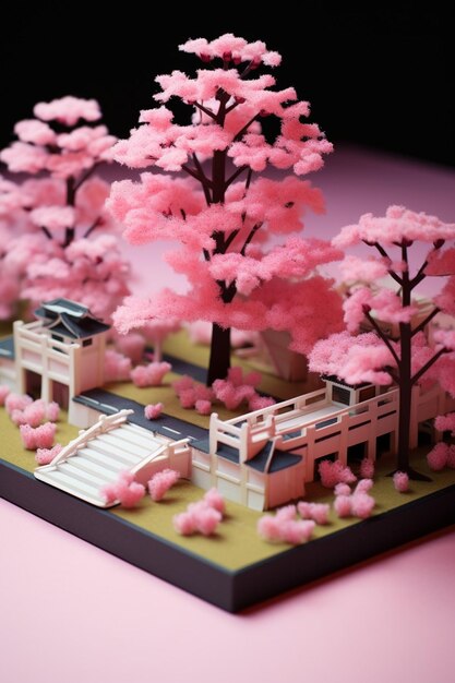 cherry blossom minimalist diorama