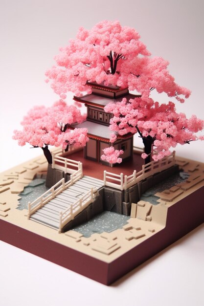 cherry blossom minimalist diorama