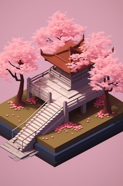 cherry blossom minimalist diorama