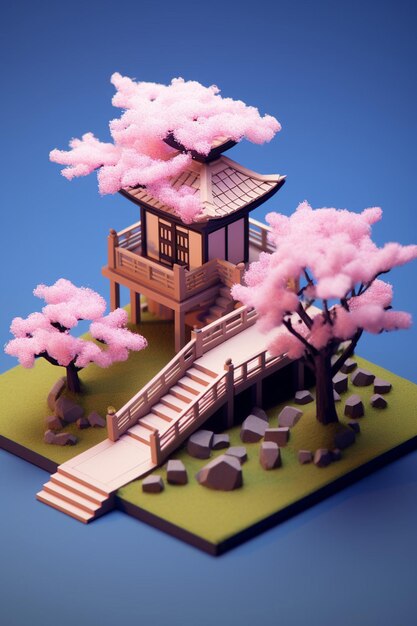 cherry blossom minimalist diorama