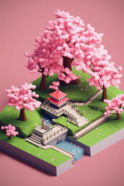 cherry blossom minimalist diorama