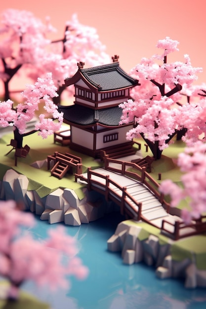 cherry blossom minimalist diorama