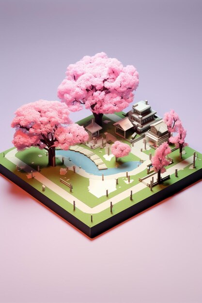 cherry blossom minimalist diorama