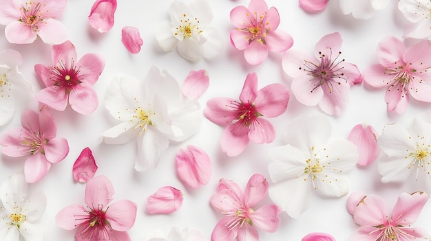 Cherry blossom Pink sakura spring flowers and white cherry petals isolated on white Generative AI