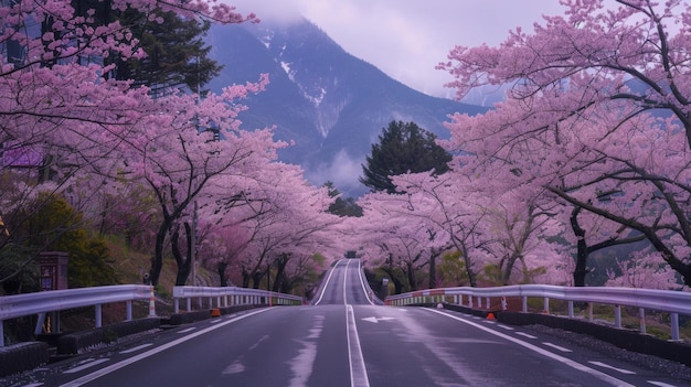 cherry blossom road in the mountains