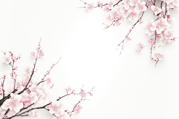 Cherry blossom or sakura tree branch on white copy space background