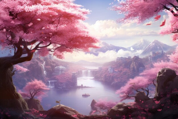 A cherry blossom scene in full bloom Ai generated