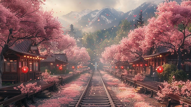 Cherry Blossom Vintage Train Station