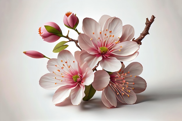 Cherry blossom in the white background beautiful flower Generative Ai