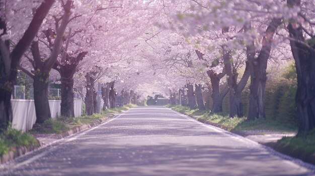 Cherry BlossomLined Suburban Road Scene Image