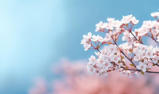 Cherry blossoms on the background of the spring sky Fruit tree flowers wallpaper For banner postcard book illustration card Created with generative AI tools