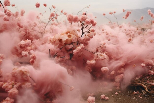 Photo cherry blossoms caught in a gust of wind