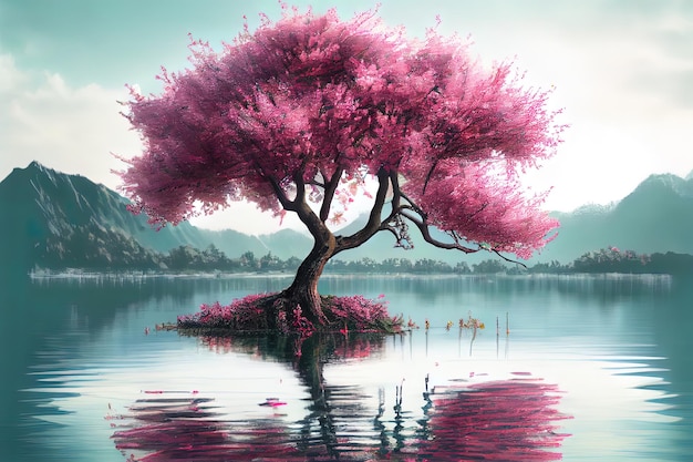 Cherry Blossoms on the Lake Generative Ai