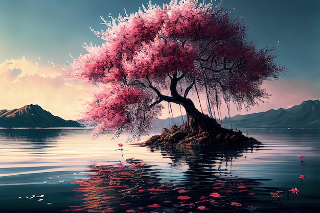 Cherry Blossoms on the Lake Generative Ai