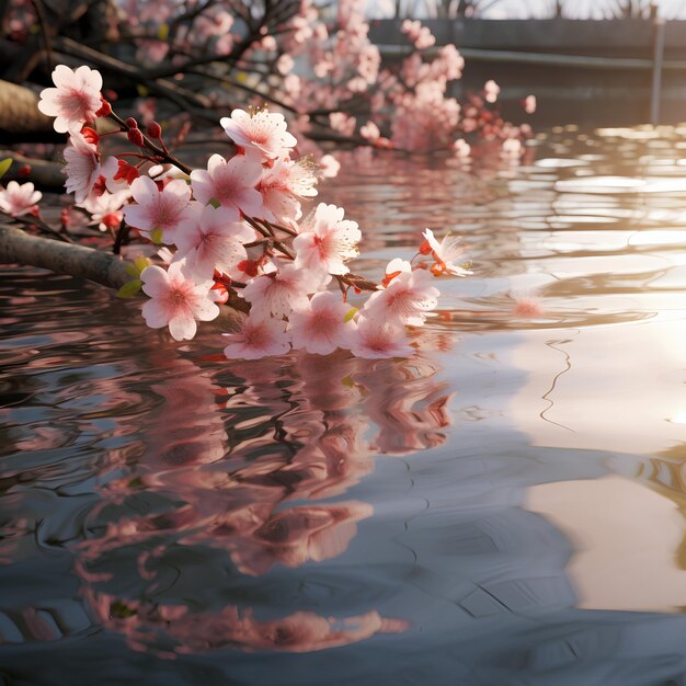 Photo cherry blossoms reflecting in water wimmel builder vray