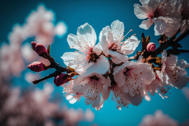 Cherry blossoms on tree against blue sky Generative AI