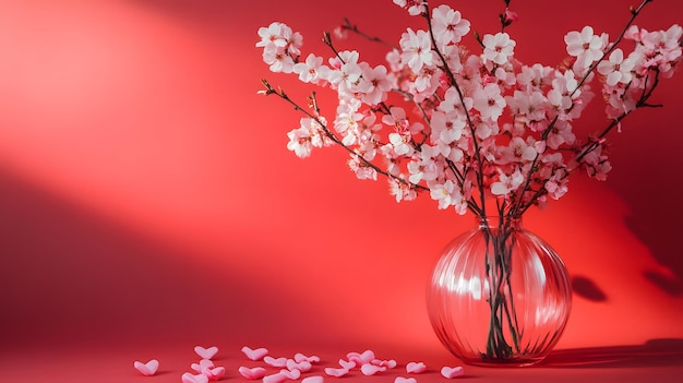 Cherry Blossoms in a Vase with Hearts