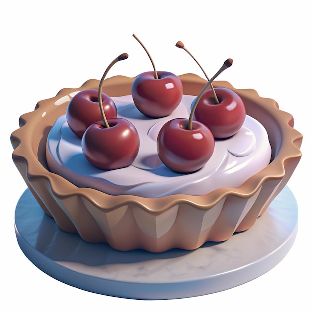 Photo cherry cake 3d illustration