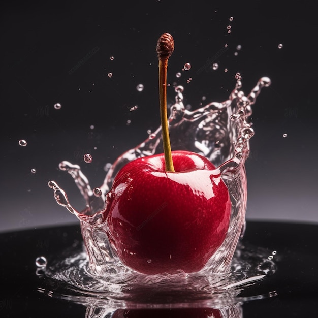 A cherry is splashing in the water and it is splashing.